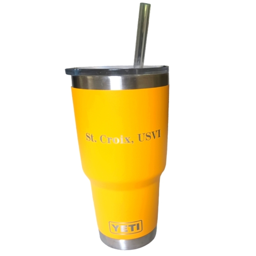 YETI Grapetree Bay ST. CROIX, USVI Yellow Stackable Tumbler with Straw Lid
